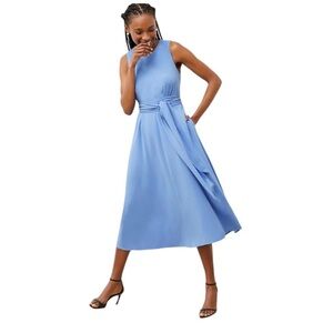 MM Lafleur The Fatima Midi Dress Sleeveless Belted Shift Blue XL Classic Chic